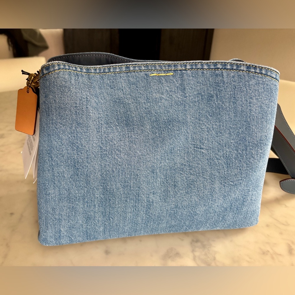 Coach Denim Shoulder Bag with Blue Leather Strap and Tan Tag - Picture 5 of 11